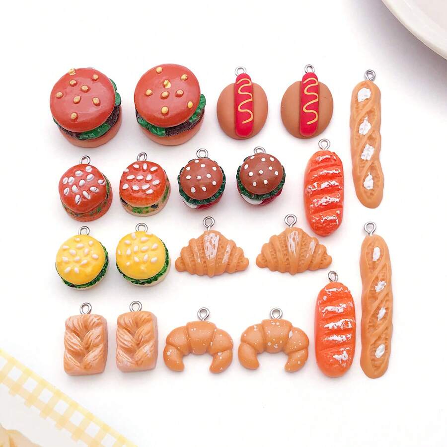 20 buah Liontin Resin Bentuk Makanan Burger Roti untuk Pembuatan Perhiasan DIY Anting Liontin Berbagai Desain untuk Pembuatan Perhiasan Gelang Kalung - MultiWarna - View 1