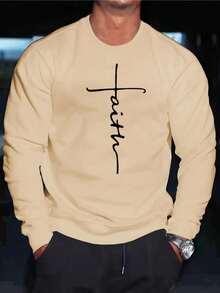 2026New Fashionable Casual Slogan Print Men's Crew Neck Sweatshirt - 杏色 - 查看 7