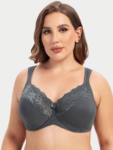 MELENECA Women's Minimizer Bra Full Coverage Plus Size Underwire Lace Comfort Cushion Strap - Dark Grey - View 5