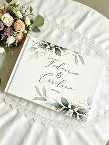 客製化優雅婚禮簽名簿，客製化版面婚禮硬殼相簿，復古玫瑰金燙金，浪漫米色簽名簿，空白頁可用於簽名與照片；多用途簽名簿，適用於週年紀念、洗禮、生日 - 彩色 - 查看 4