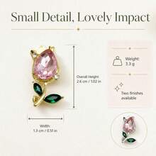 1PC/2PCS Zinc Alloy Two Tone Tulip Lapel Pin, Pink Rhinestone Green Enamel Floral Brooch, Women Clothes Collar Decor Jewelry Gift, Elegant Flower Pin - Multicolor - View 3