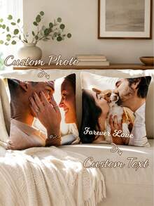 Custom Photo & Text Throw Pillow Personalized Picture Cushion Cover Custom Image Text Printed Pillowcase Wedding Couple Memory Decorative Pillow Home Sofa Bedroom Anniversary Gift, Pet Portrait - Multicolor - View 2