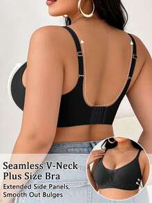 Plus Size Women's Solid Color Casual Everyday Spaghetti Strap Bra - Black - View 5