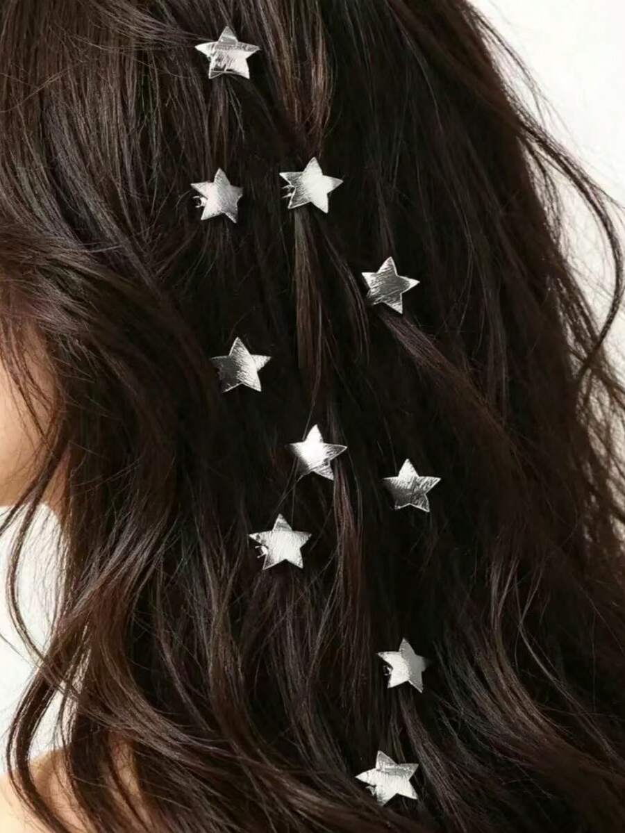 10/20pcs Star-Shaped Hair Clips, Gold Metal Wire Hair Clips, Unique Fashion Hair Accessories, Summer Beach Hair Accessories - Silver - View 1