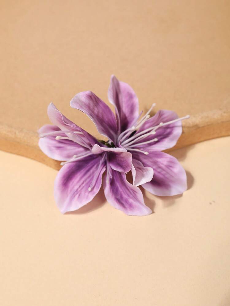1pc Sweet Pink Tone Artificial Lily Flower Hair Clip, Girly Style Side Hair Clip For Updo, Ethereal Hair Accessory For Women's Photo Shoot - Purple - View 8