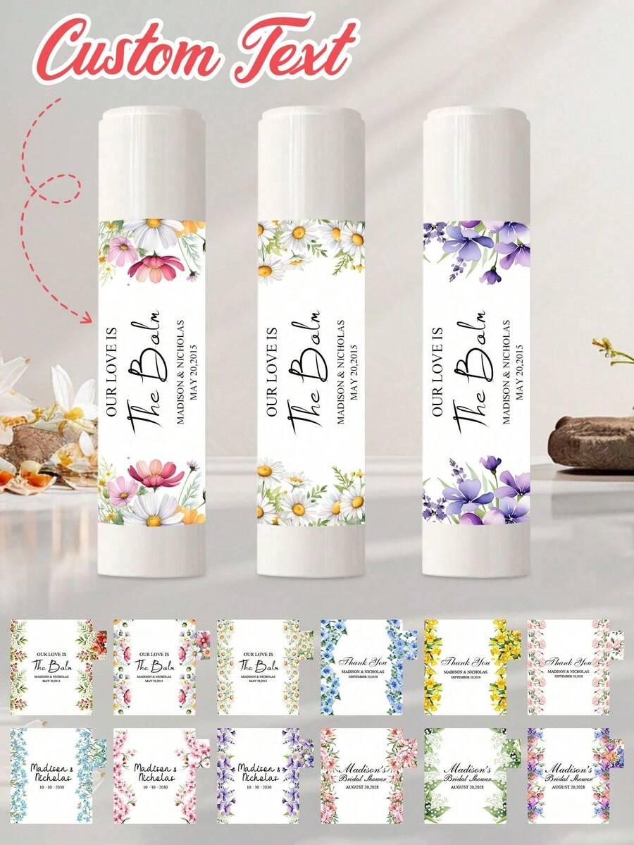 12-192pcs Customized Text Wedding Stickers, Personalized Wedding Labels, Custom Party Favor Labels, Customizable Wedding Party Self-Adhesive Stickers, Suitable For Couples, Wives, Colleagues, Family, Anniversaries, Weddings, Valentine's Day, Engagements, Favor Stickers - Style a - View 1