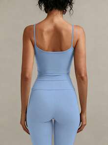 XLLAIS Sexy Backless Women Tank Top, Elastic Casual Spaghetti Strap Camisole Summer - Sky Blue - View 4