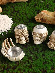 3pcs Halloween Skeleton Hand Candle Holder, Eerie Decor, Suitable For Halloween, Escape Room, Puzzle Games, Movie Props, Create Holiday Atmosphere, Tabletop Decoration, Candle And Aromatherapy Base - Skull Candle Holder - View 8