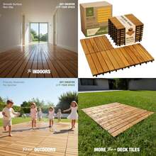 Premium Acacia Wood Interlocking Deck Tiles, 9 PCS 12"X12"X0.9" Floor Tiles, Waterproof Wood Flooring For Backyard And Outdoor Patio Decor, All Weather Use Striped Pattern - Natural Wood - View 9