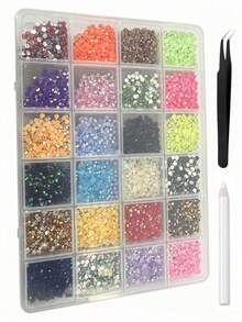 24 Slots Luxury Sparkling Iridescent Flat Rhinestone Nail Art Decorations Nails Nail Charms - Multicolor - View 8