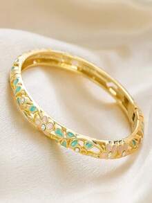 1pc Hollow Enamel Drip Glaze Women's Bracelet, Gold-Plated Floral Enamel Bracelet, Fashionable Luxury Jewelry Gift - Multicolor - View 12