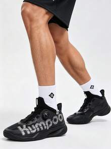 KUMPOO Professional Training Shoes Men'S Low Top Rotating Button/Anti-Slip & Shock Absorption/Lightweight And Breathable Badminton Match Sports Shoes/KH-G826S - Black - View 3