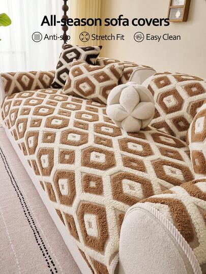 1pc All-Season Comfortable Warm Cotton Velvet Sofa Cushion Cover, Modern Minimalist Non-Slip Sofa Seat Cover, Dust-Proof Stain-Resistant Machine Washable Hand Washable Sofa Cover Cloth, Fresh Fashionable Soft Non-Fading Non-Shedding Bedroom Decor Pet-Friendly Protective Cover, Adjustable Corner Sofa Cover Suitable For Bedroom, Office, Living Room Combination Furniture, L-Shaped Sofa And 1234 Seat Sofa