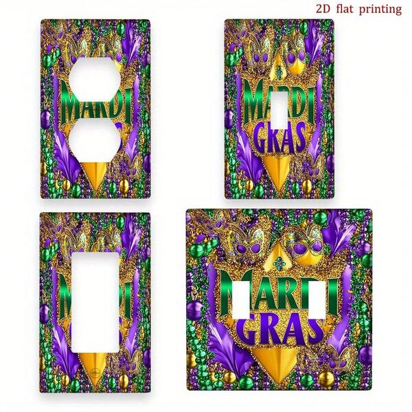 1pc Mardi Gras Celebration Wall Decor Plate With Light Switch Cover - Vibrant 2D Flat Print, Easy Installation, Durable Decorative Accent Home Decor, Festive Room Decorations, Wall Plate Decor, Motif Design, 2D Flat