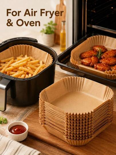 200/100/50/1pc Square Non-Stick Baking Tray, Suitable For 5-8L Air Fryer, Applicable For Air Fryer, Baking, Steamer, Microwave, Lunch Box And Other Kitchen Cooking Accessories, High Temperature Resistant Household Oil-Absorbing Paper, Kitchen Supplies, Kitchen Essentials, Outdoor Garden Decor, Fan, Room Decor, Teacher Gift, Wedding Decor, Holiday Accessories, Garden Furniture, Garden, DIY, Bedroom Decor, Kitchen Decor, Dorm Essentials, Storage Room, Travel Essentials, Bachelor Party Supplies, Office Desk Accessories, Home Decor
