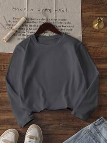 1pc Boys Vintage Pixel MOOD Computer Meme Charcoal Grey Long Sleeve T-Shirt, Retro Digital Loose Base Layer Top For Kids, Spring/Autumn - Dark Grey - View 4