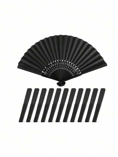 10/2pcs Wedding Hand Fan Party Favors Set, Black Plastic Folding Hand Held Fans With Organza Bags, Suitable For Summer Wedding Guests & Dance Props