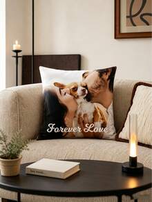 Custom Photo & Text Throw Pillow Personalized Picture Cushion Cover Custom Image Text Printed Pillowcase Wedding Couple Memory Decorative Pillow Home Sofa Bedroom Anniversary Gift, Pet Portrait - Multicolor - View 3