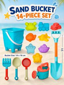 14/16pcs Kids Beach Toy Set, Includes Bucket, Watering Can, Shovel, Rake And Animal Molds, Colorful Outdoor Seaside Play Accessories - Multicolor - View 7