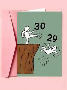 1pc Funny 30th Birthday Card - "Kick 29 To The Curb" Humorous Cartoon Design, Suitable For 30-Year-Old Friends, Thick Large Envelope And Card - Multicolor - View 10