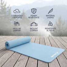 MUUK 1 pieza Tapete de yoga antideslizante de 150x60 cm con 8 mm de grosor|Correa de Transporte, Resistente y Cómoda | Ideal para Ejercicio en Casa, Gimnasio, Parque, Viajes, Meditación y Estiramientos - Azul Pastel - Ver 7
