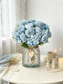 1/4pcs Artificial Peony Hydrangea Bouquet, Suitable For Wedding Decoration, DIY, Bridal Bouquet, Wrist Corsage, Headpiece, Wedding Car Decor, Door Decor, Home, Restaurant, Bedroom, Vase Decor, Party Decoration, Valentine's Day And New Year Gift - Blue - View 5
