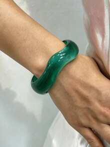 4/1 pieza Conjunto de pulseras de material acrílico vintage elegante, diseño minimalista de moda, adecuado para el uso diario de las mujeres - Verde - Ver 7