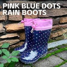 HSYAAMOO Kids Rain Shoes, Girls Rain Boots, Polka Dot Glitter, Drawstring Cuff, Waterproof, Anti-Slip Soft Sole - Navy Blue - View 5