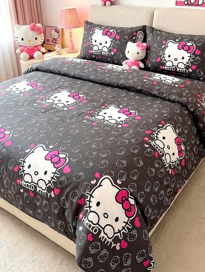 Sanrio 3-Piece Duvet Cover Set Bedding Hello Kitty (1 Duvet Cover + 2 Pillowcases, No Filling) Bed Sheet Set Cute Cartoon Full Size Soft Comfortable, Suitable For Dorm Students, Home Bedroom Bedding, Guest Room Use, All Seasons, With Zipper Closure And Pillowcases, Multi-Color Soft Durable, Extra Large Bedding, Extra Large Duvet Cover Set