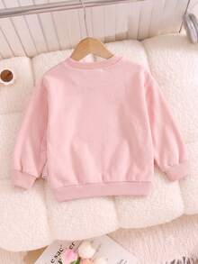 Girls' Cute Heart Pattern Pink Long Sleeve Pullover Sweatshirt For Spring And Autumn - Pink - View 2