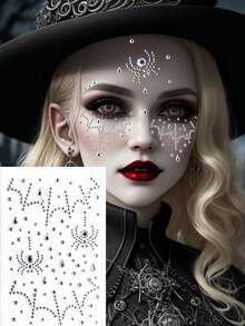 1/3 Peças Adesivo de Diamante Facial em Formato de Aranha de Halloween, Adequado para Maquiagem DIY de Sangue de Morcego e Lágrimas, Adequado para Festa, Carnaval, Decoração de Entretenimento de Feriado, Fantasia de Tema de Terror, Maquiagem de Performance, e Tanto Homens Quanto Mulheres Podem Usar - Multicolorido - Visão 4