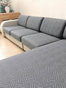 1pc Solid Color Jacquard Stretch Removable Machine Washable Sofa Cushion Cover, Polyester Sofa Seat And Backrest Cover For Living Room - Grey - View 3