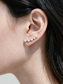 HALPIO 1Pair Moissanite Climber Stud Earrings For Women, 2.40CTTW Vertical Linear Ear Crawler Jewelry Wedding, Party & Anniversary Gift - CU-eMO-615 - View 6