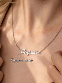 Customized Women's Stainless Steel Name Necklace, Gold Box Chain Personalized Font Jewelry Gift For Girlfriend, Family - Silver - View 2
