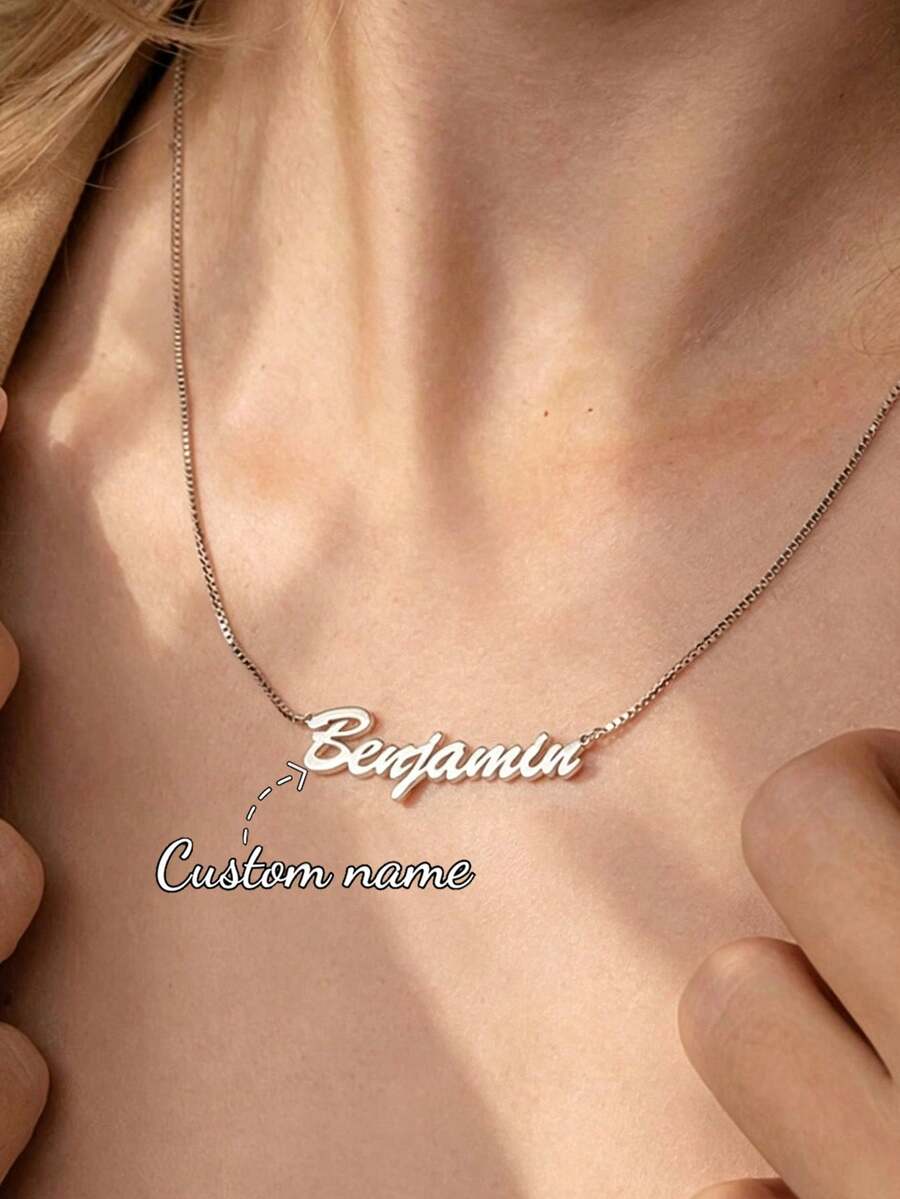 Customized Women's Stainless Steel Name Necklace, Gold Box Chain Personalized Font Jewelry Gift For Girlfriend, Family