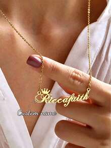 Customized Women's Stainless Steel Name Necklace, Gold Box Chain Personalized Font Jewelry Gift For Girlfriend, Family - Gold - Style 5 - View 2