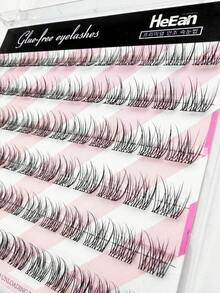 72 Clusters Self-Adhesive Three-Panel Fishtail Segmented False Eyelashes, Beginner Friendly, Built-In Adhesive NoExtra Glue, Soft Light Fibers, Naturally Lengthen Eyes, Ideal For Daily Commute, Dating & Casual Glam Eye Makeup For Lazy Makeup Starters - View 6