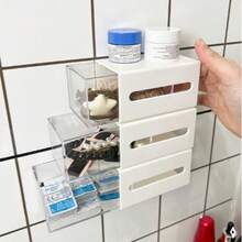 3/1pc Wall-Mounted Cotton Swab Holder, Cosmetic Storage Box, Jewelry Storage Box, Plastic Storage Rack, For Organizing And Storing Cotton Swabs, Dental Floss, Hair Ties, Hair Clips, Cotton Pads, Powder Puffs, Etc., Suitable For Home Use - White - View 6