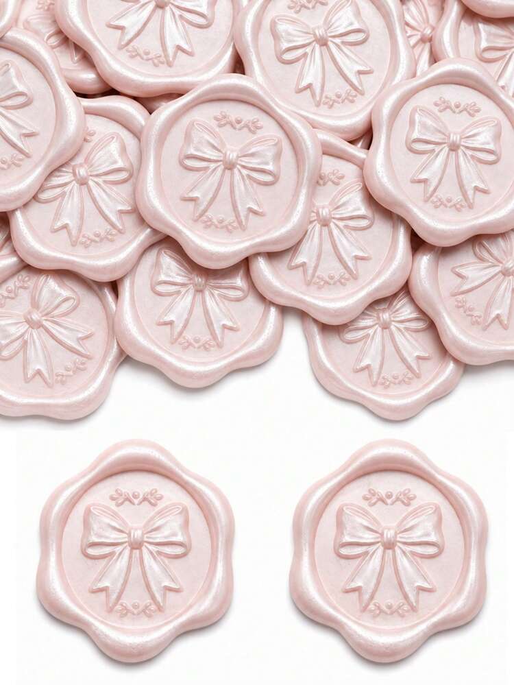 20/30/50/100pcs Bow Wax Seal Stickers, Wedding Invitation Envelope Seals, Self-Adhesive Envelope Seals, Suitable For Wedding, Invitation, Envelope, Gift Packaging, Christmas - Bow--champagne - View 1