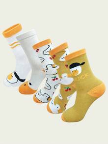 1/5/10 Pairs Women Novelty Cherry Duck Pattern Crew Socks,Soft Breathable Cute Cartoon Graphic Mid-Calf Socks,For Daily Wear&Home Outfit Matching - Multicolor - View 7