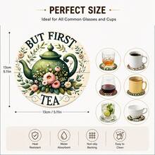 6入組復古花卉茶壺印花圓形杯墊，5英吋 8/24套防滑橡膠底咖啡杯墊，適用於廚房、餐桌、辦公室、咖啡廳與茶會裝飾 - 彩色 - 查看 5