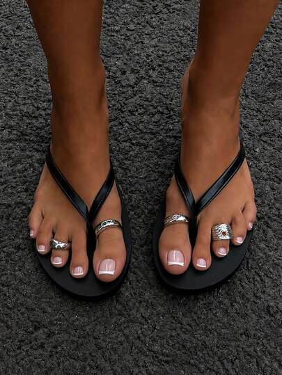 4pcs/Set European & American Fashion Exaggerated Geometric C-Shaped Toe Rings, Minimalist Multi-Layer Stackable Foot Jewelry, Women's Summer Beach Vacation Outfit
