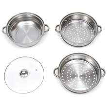 28cm/11in 3-Tier Stainless Steel Steamer Pot With Glass Lid, Silver Multi-Layer Steam Cookware, Dishwasher , Compatible With Induction And Gas Hobs For Home Cooking - View 10