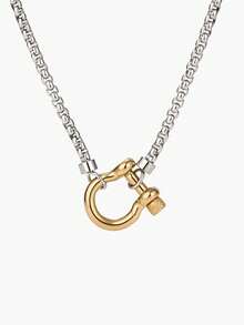 Vandermere 18K Gold Plated Stainless Steel Box Chain Necklace With Dual-Tone Chunky Clasp Pendant, Waterproof Jewelry For Women - Multicolor - View 14