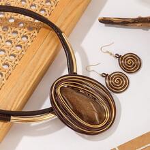 Vintage Fashion Exaggerated Water Drop Resin Colorful Necklace - Brown - View 4
