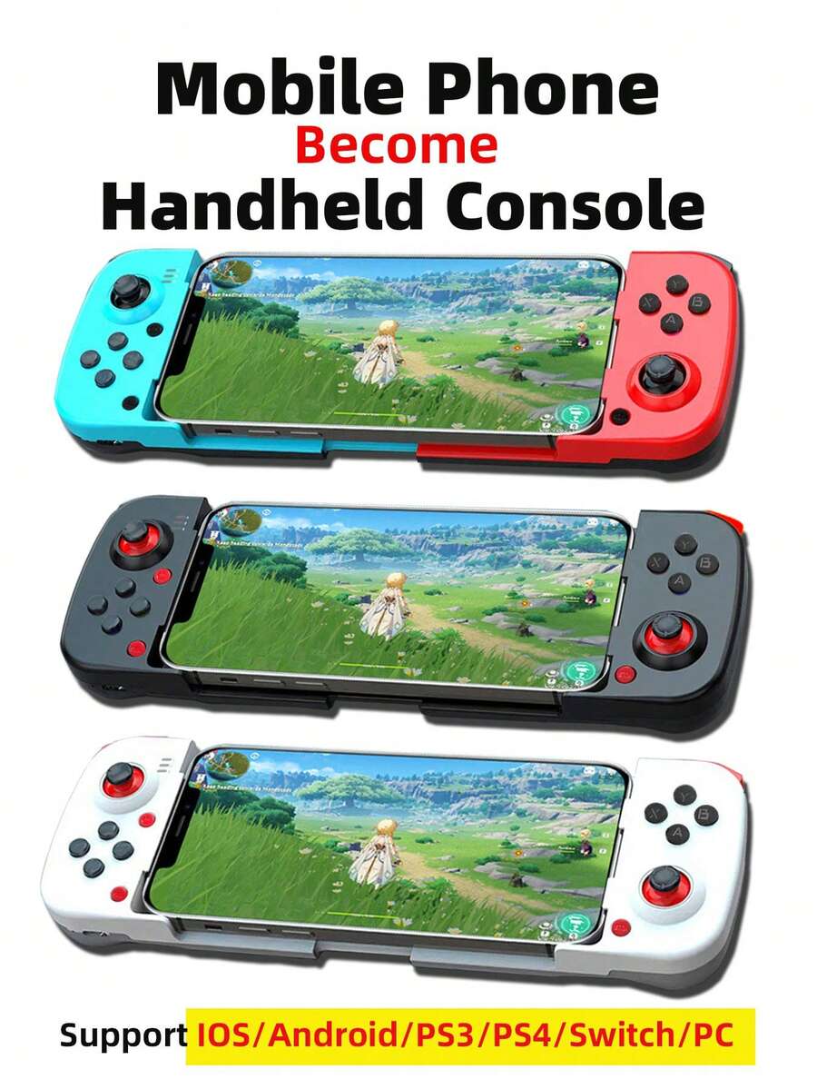1个可扩展手机游戏手柄，兼容苹果/安卓/PC/Switch/PS3/4，外置式，适用于模拟器等手机游戏，无线手持游戏，例如《王者荣耀》等。