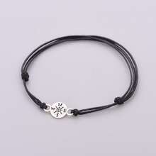 1pc S925 Sterling Silver Engraved Compass Round Pendant Multi-Layer Black Adjustable Wax Cord Bracelet, Travel Adventurer Niche Drawstring Wish Silver Hand Rope Accessory - Silver - View 9