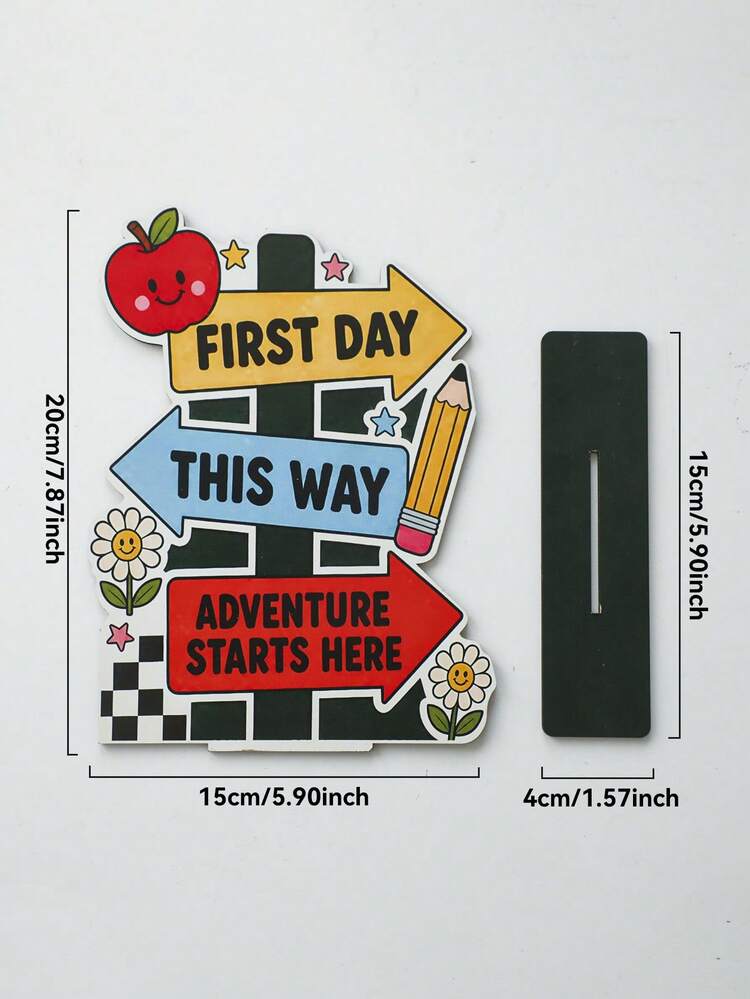 1pc Back To School Season Desktop Stand Up Sign Apple Road Sign Design Fun Multi Color Printed Desktop Ornament Suitable For Classroom Home Teaching Back To School Party Desktop Center Decoration Gift - D - View 11