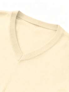 Women's V-Neck Knitted Vest, Sleeveless Ribbed Hem Soft Fabric Autumn Casual Loose Basic Sweater Vest Top - Beige - View 6