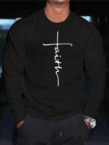 2026New Fashionable Casual Slogan Print Men's Crew Neck Sweatshirt - 黑色 - 查看 7
